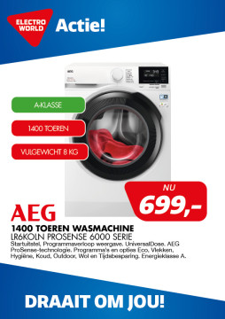 AEG 1400 TOEREN wasmachine LR6KOLN PROSENSE 6000 SERIE
